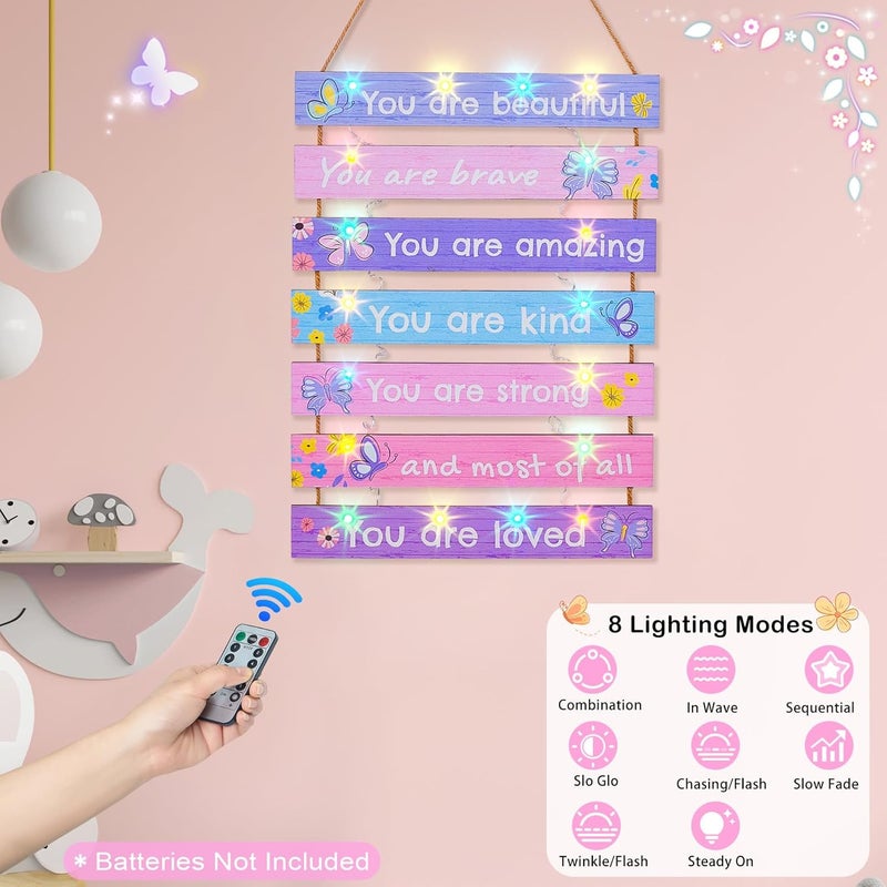 FIOBEE Girls Room Décor for Teen Girls Boys with LED Light Wall Decor for Bedroom Motivational Inspirational Wall Art Girl Room Decoration for Kids Studyroom, 8 Kinds of Lights, Purple Butterfly - Image 4